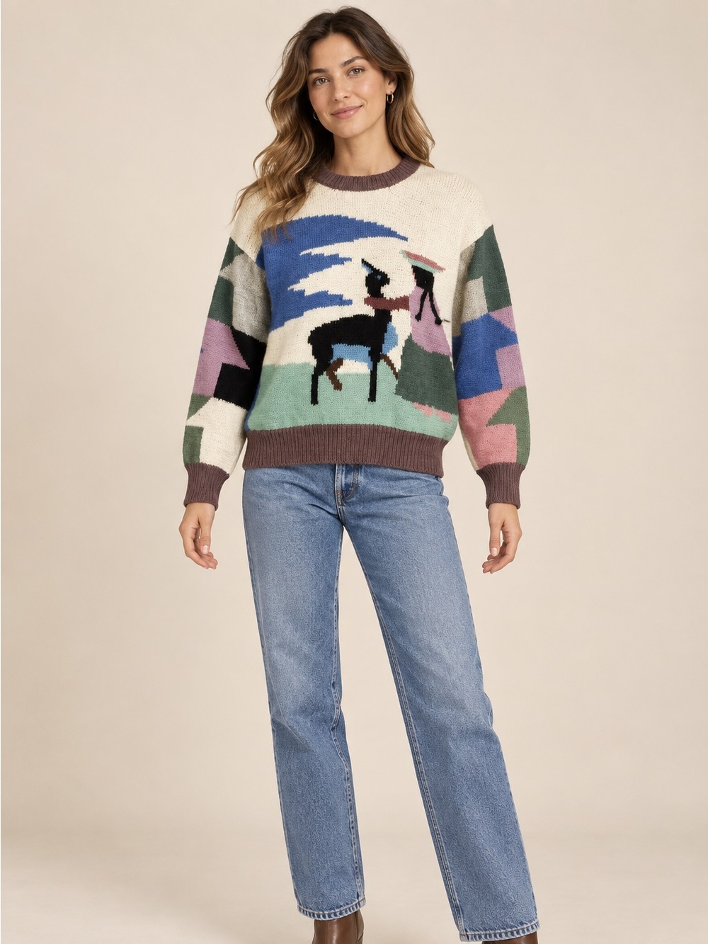 Designer Threads 100% Alpaca Handmade Peru Sweater Southwestern Art Knit Vintage